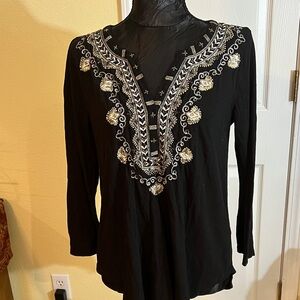 Lucky Brand Black Tunic with Gold Embroidery